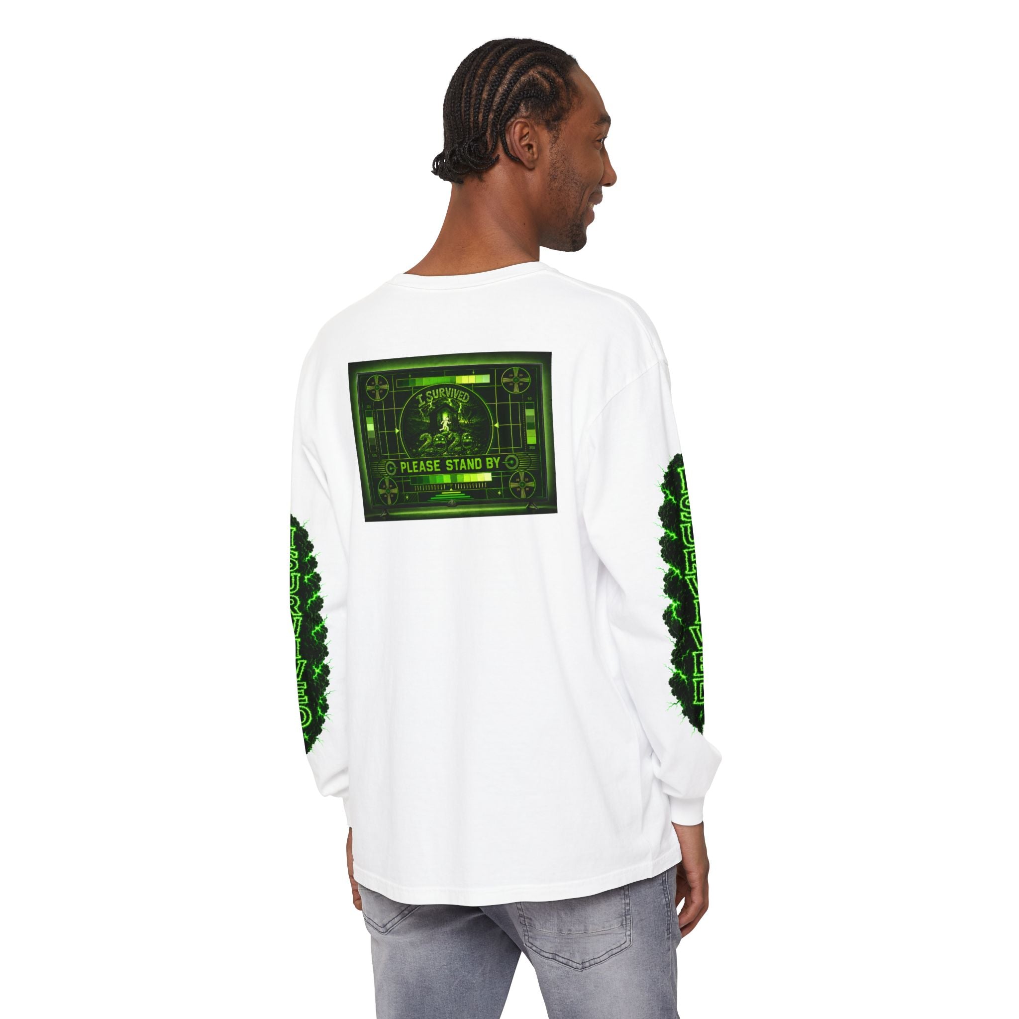I Survived 2020 — "Please Stand By" Test Pattern Toxic Signal Tee Special Edition Summer Premiere Unisex Garment-Dyed Long Sleeve T-Shirt