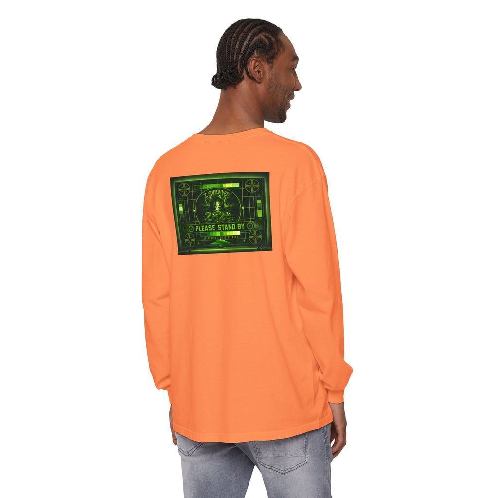 I Survived 2020 — "Please Stand By" Test Pattern Toxic Signal Tee Summer Premiere Unisex Garment-Dyed Long Sleeve T-Shirt
