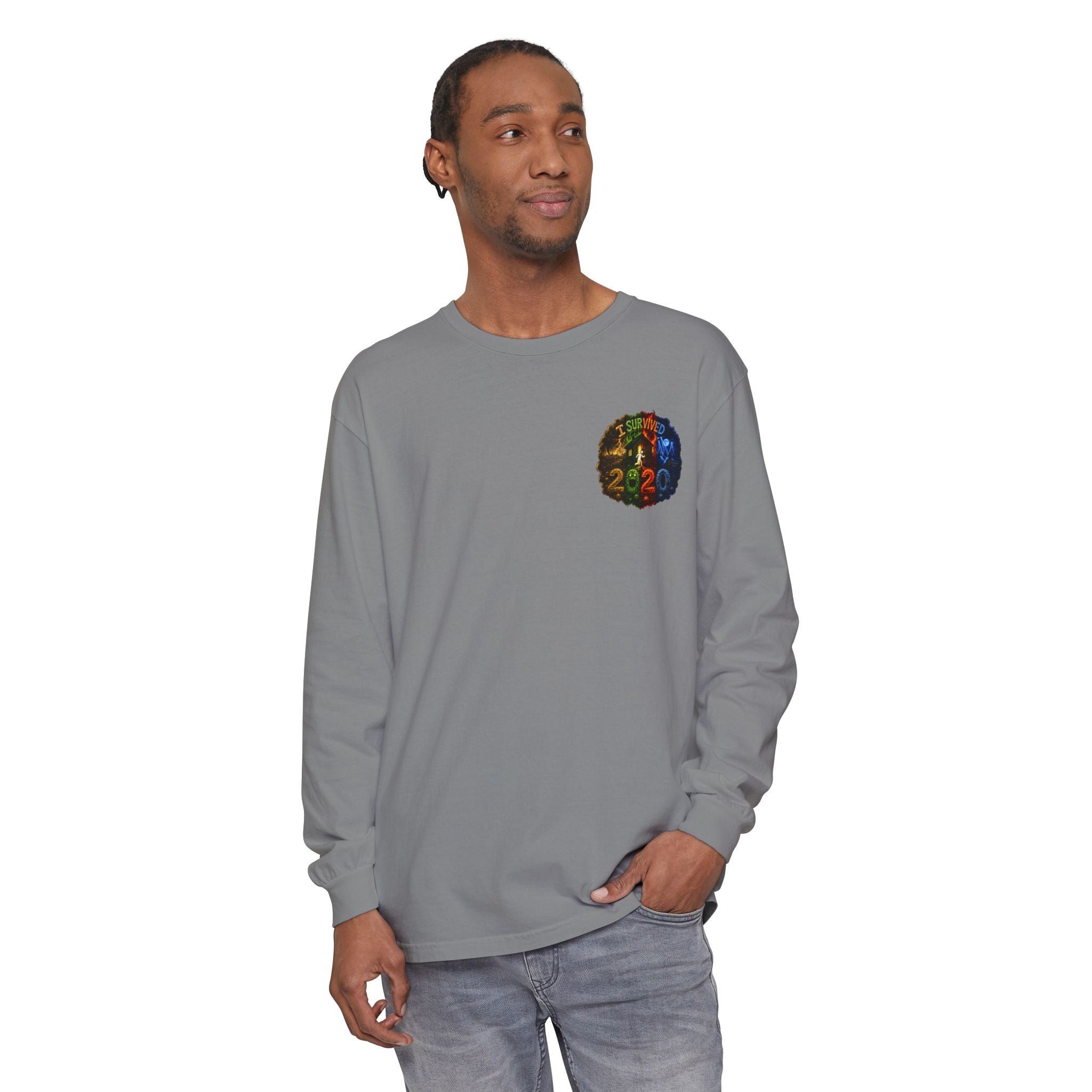 I Survived 2020 — "No Signal" Test Pattern Tee Alien Broadcast Finale Summer Premiere Garment-Dyed Long Sleeve T-Shirt