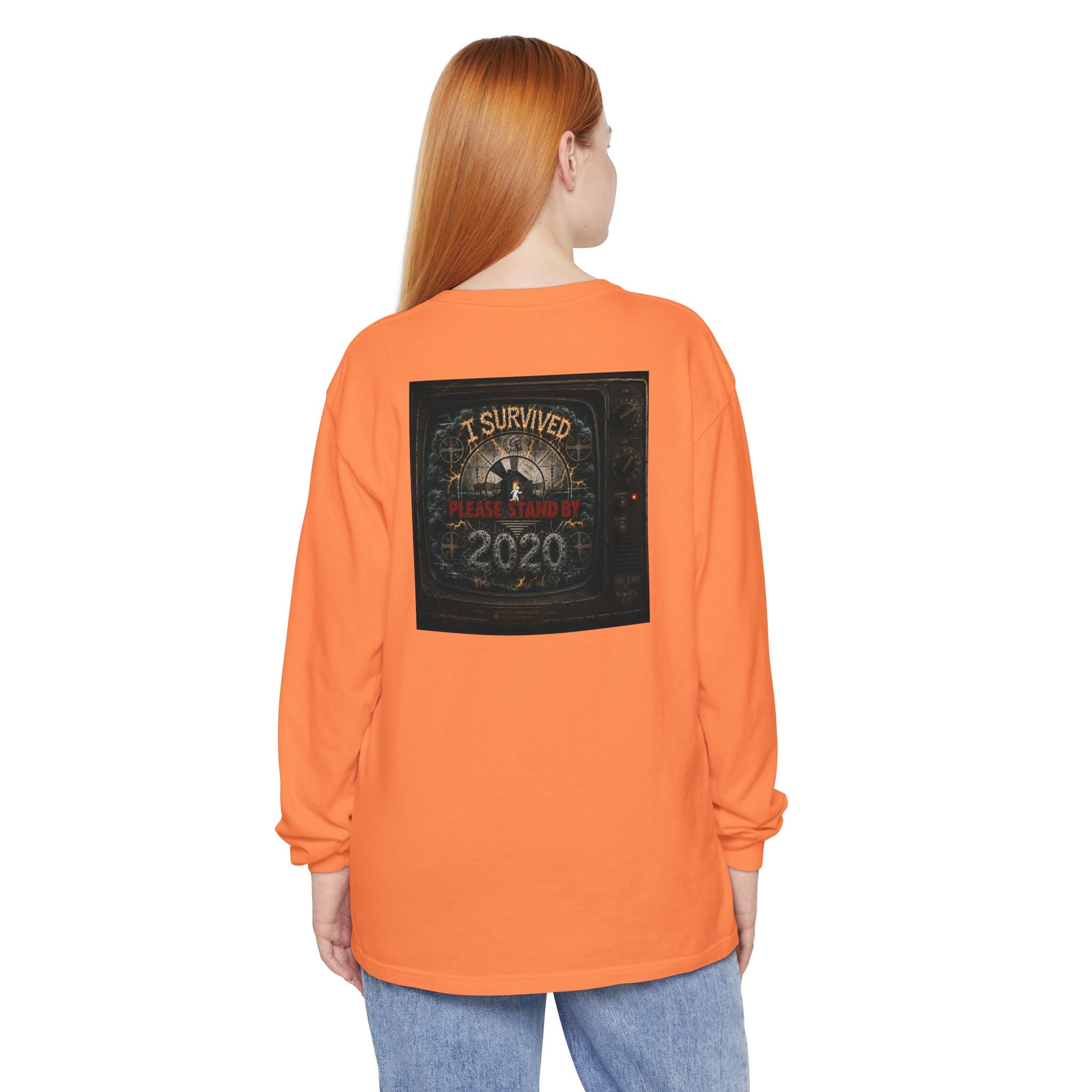 I Survived 2020 — "Please Stand By" Test Pattern Tee Summer Premier Unisex Garment-Dyed Long Sleeve T-Shirt
