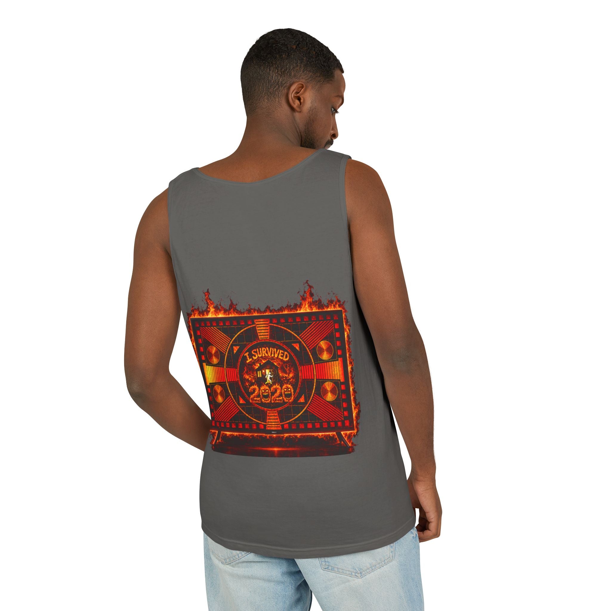 I Survived 2020 — "Please Stand By" Test Pattern Tee Wildfire Signal Edition Summer Premiere Unisex Garment-Dyed Tank Top
