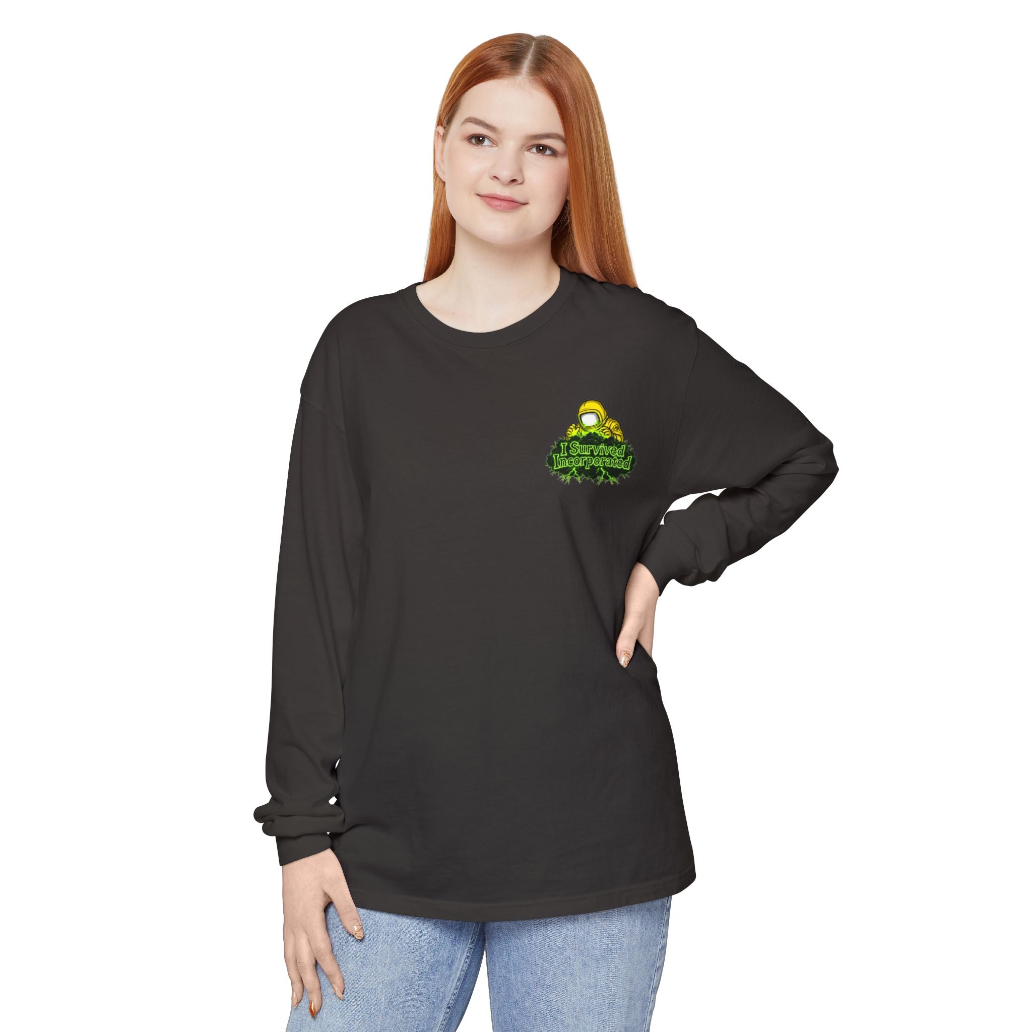 I Survived 2020 — "Please Stand By" Test Pattern Toxic Signal Tee Summer Premiere Unisex Garment-Dyed Long Sleeve T-Shirt