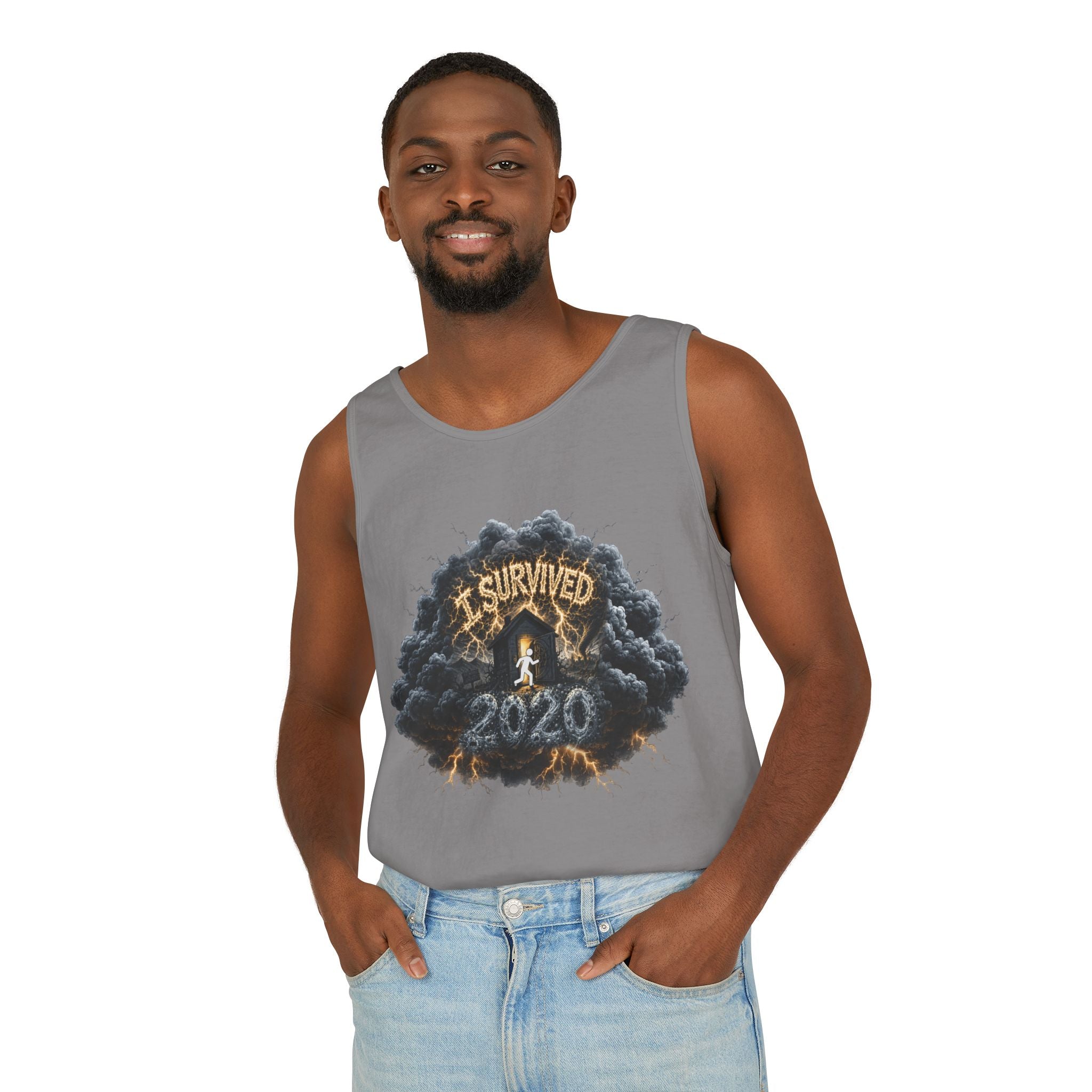 I Survived 2020 — Director's Cut Original Design Teaser Tee | Season 1 Premiere Drop Unisex Garment-Dyed Tank Top