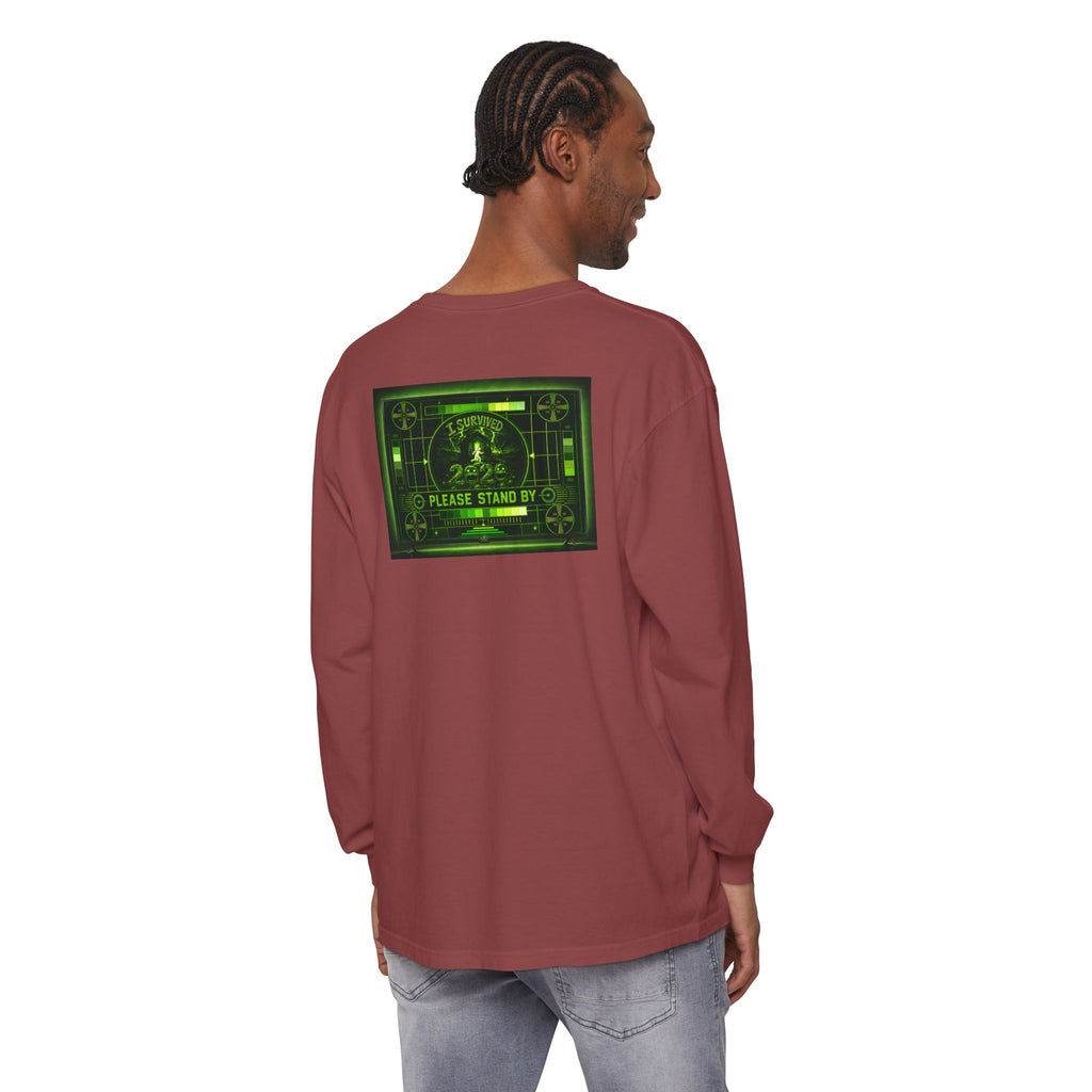 I Survived 2020 — "Please Stand By" Test Pattern Toxic Signal Tee Summer Premiere Unisex Garment-Dyed Long Sleeve T-Shirt