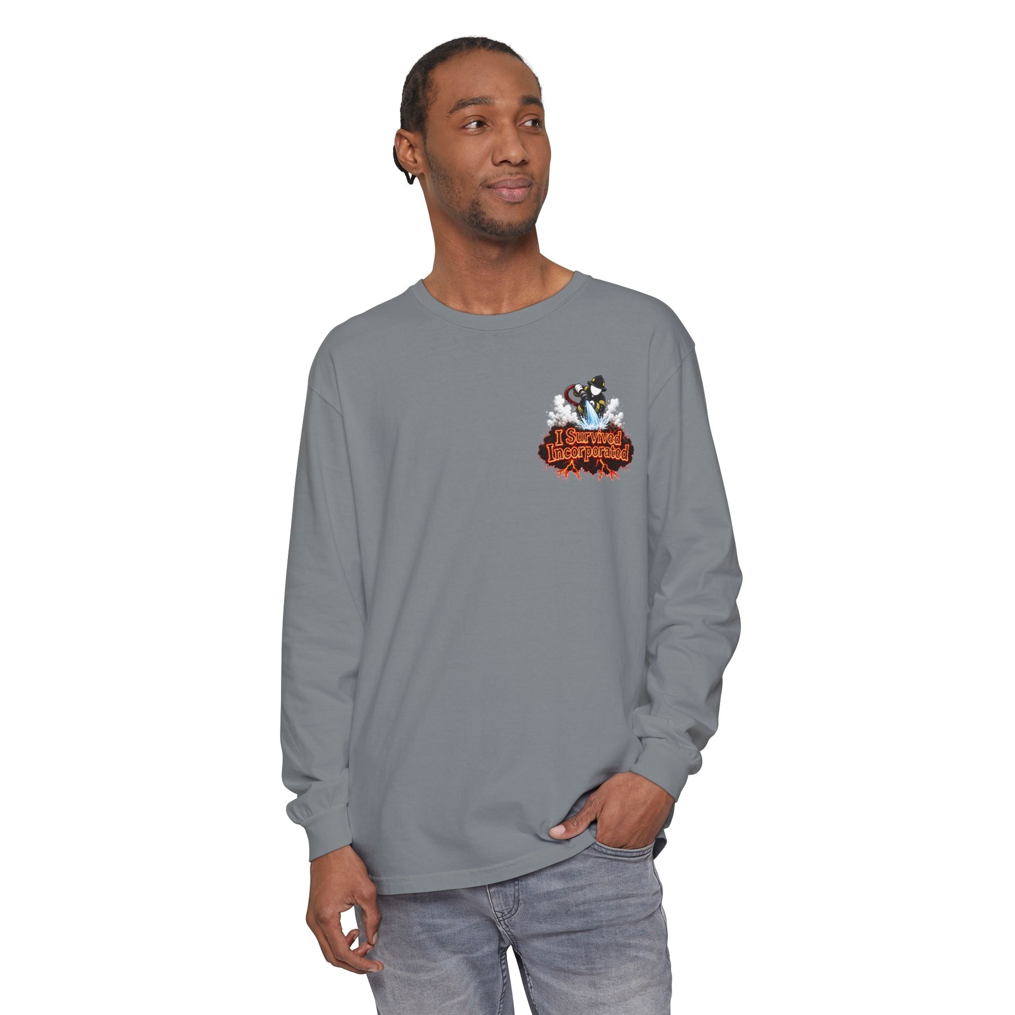 I Survived 2020 — "Please Stand By" Test Pattern Tee Wildfire Signal Edition Summer Premiere Unisex Garment-Dyed Long Sleeve T-Shirt