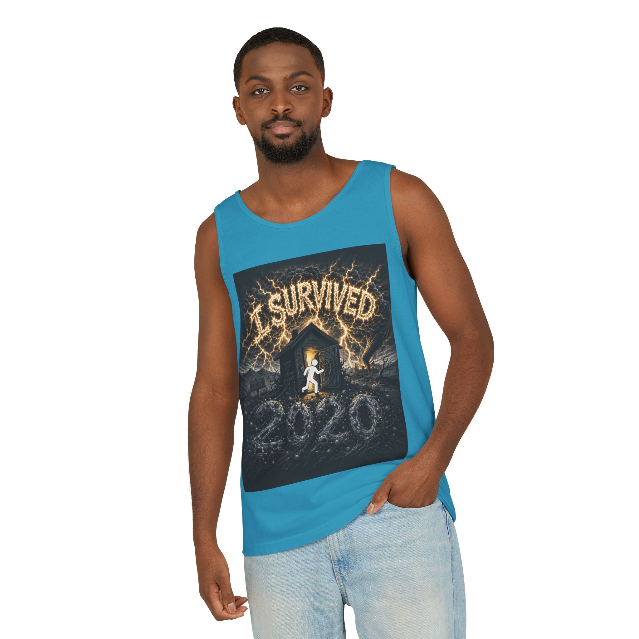 I Survived 2020 — Original Design Teaser Tee | Season 1 Premiere Drop Unisex Garment-Dyed Tank Top
