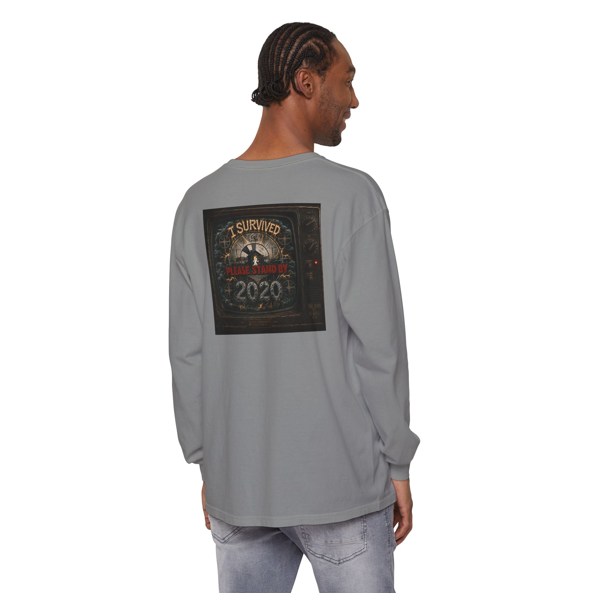 I Survived 2020 — "Please Stand By" Test Pattern Tee Summer Premier Unisex Garment-Dyed Long Sleeve T-Shirt
