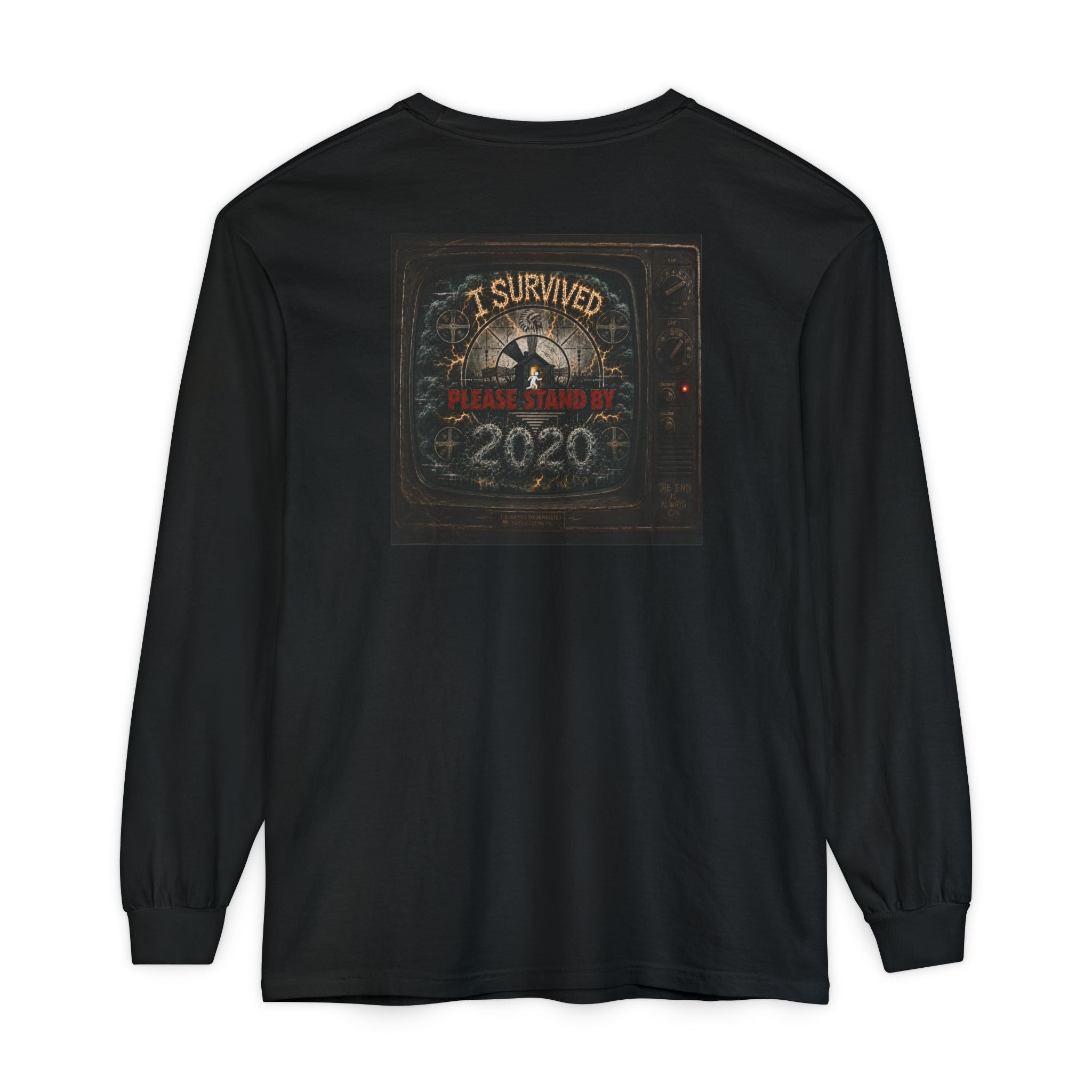I Survived 2020 — "Please Stand By" Test Pattern Tee Summer Premier Unisex Garment-Dyed Long Sleeve T-Shirt