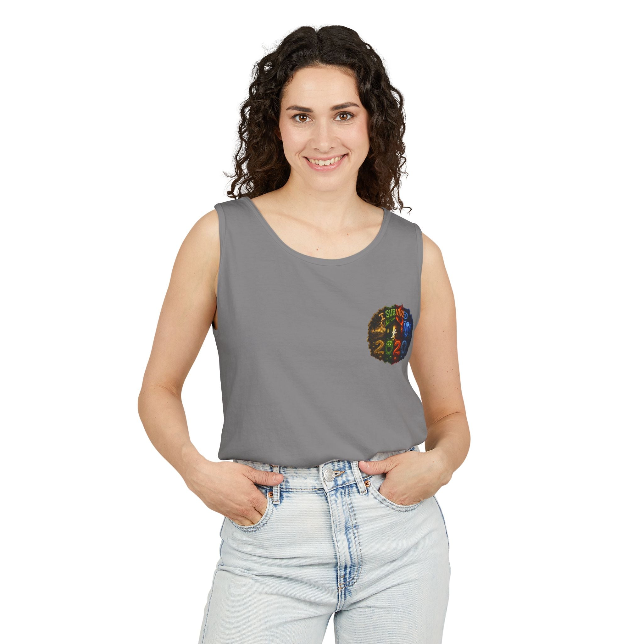 I Survived 2020 — "No Signal" Test Pattern Tee Alien Broadcast Finale Summer Premiere Unisex Garment-Dyed Tank Top
