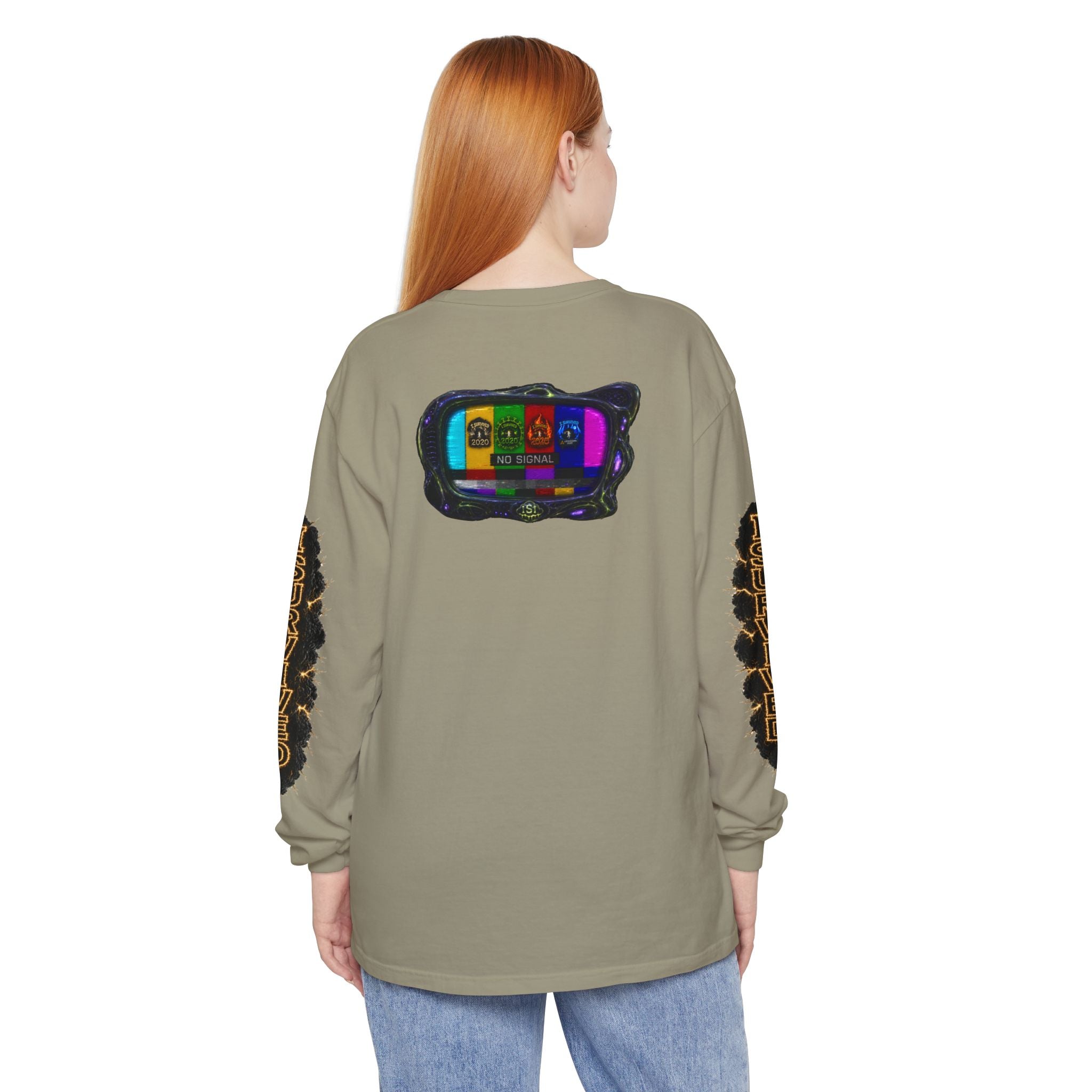 I Survived 2020 — "No Signal" Test Pattern Tee Special Edition Alien Broadcast Finale Summer Premiere Unisex Garment-Dyed Long Sleeve T-Shirt