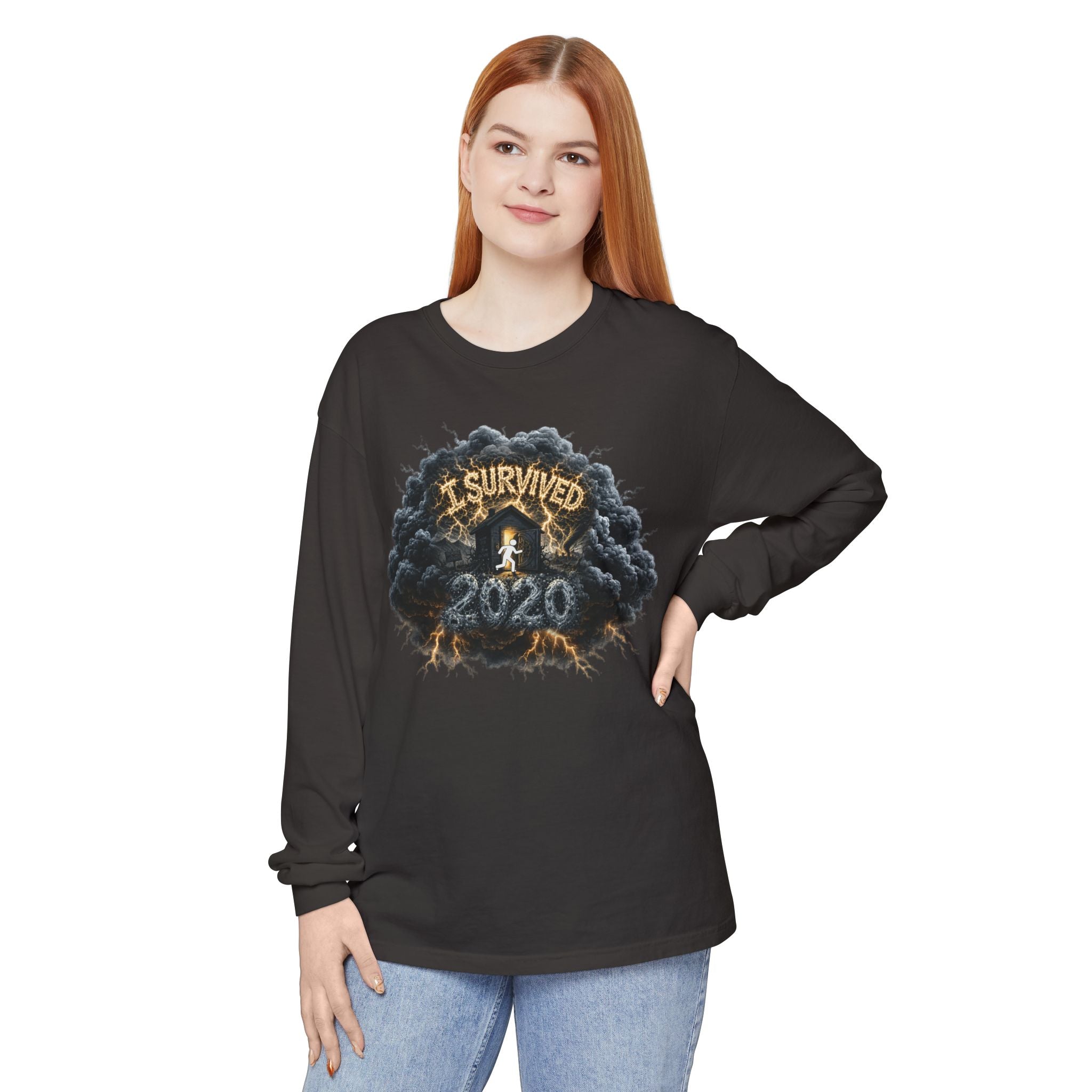 I Survived 2020 — Director's Cut Original Design Teaser Tee | Season 1 Premiere Drop Unisex Garment-Dyed Long Sleeve T-Shirt