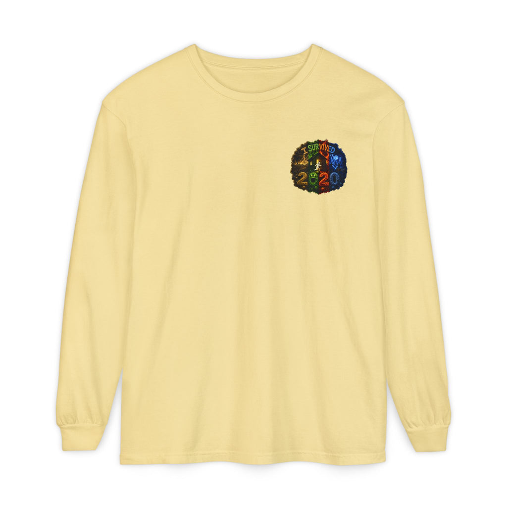 I Survived 2020 — "No Signal" Test Pattern Tee Alien Broadcast Finale Summer Premiere Garment-Dyed Long Sleeve T-Shirt
