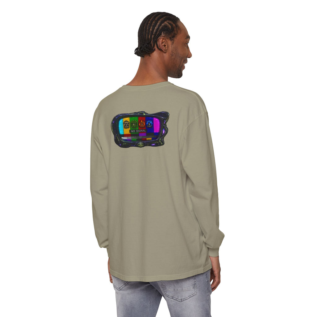 I Survived 2020 — "No Signal" Test Pattern Tee Alien Broadcast Finale Summer Premiere Garment-Dyed Long Sleeve T-Shirt