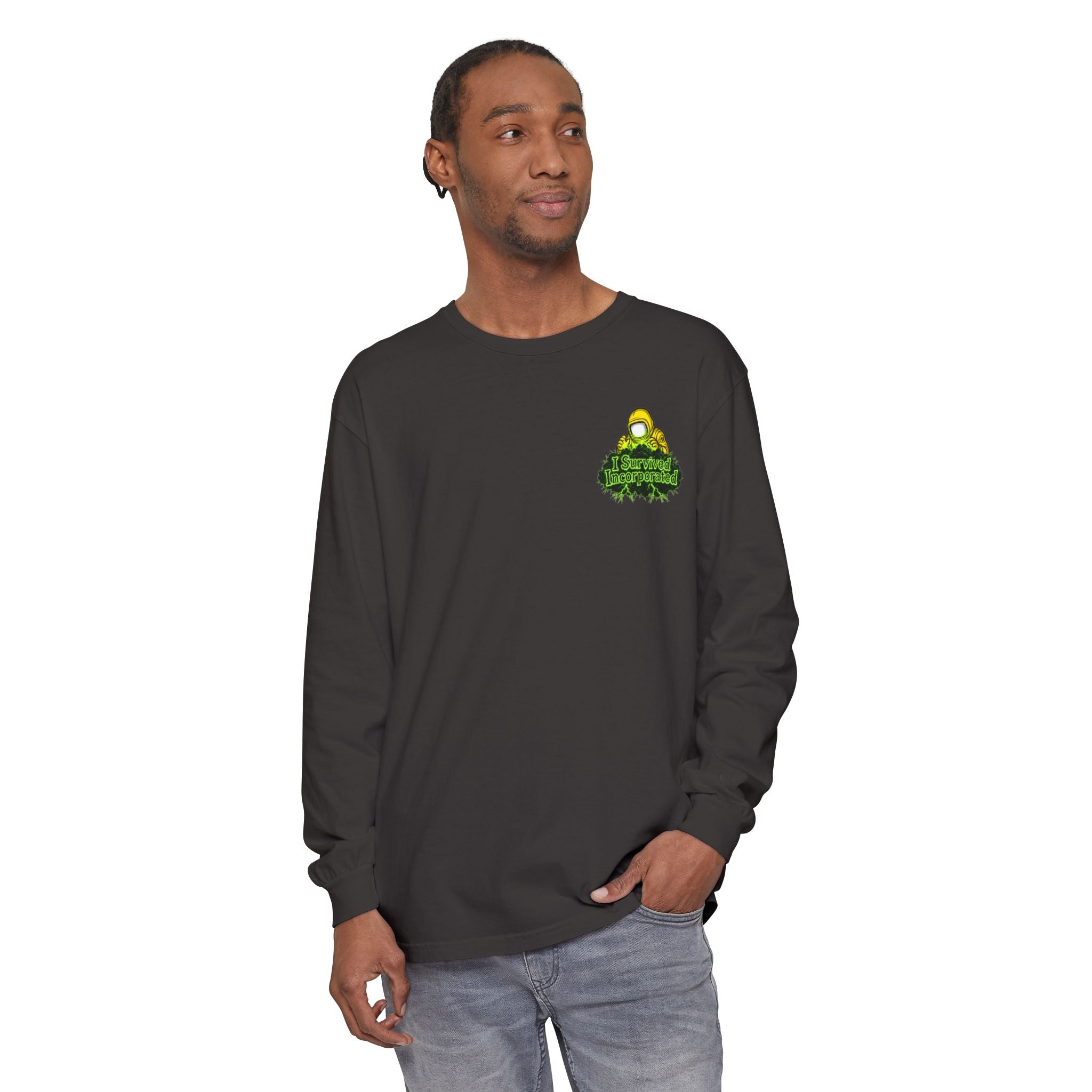 I Survived 2020 — "Please Stand By" Test Pattern Toxic Signal Tee Summer Premiere Unisex Garment-Dyed Long Sleeve T-Shirt